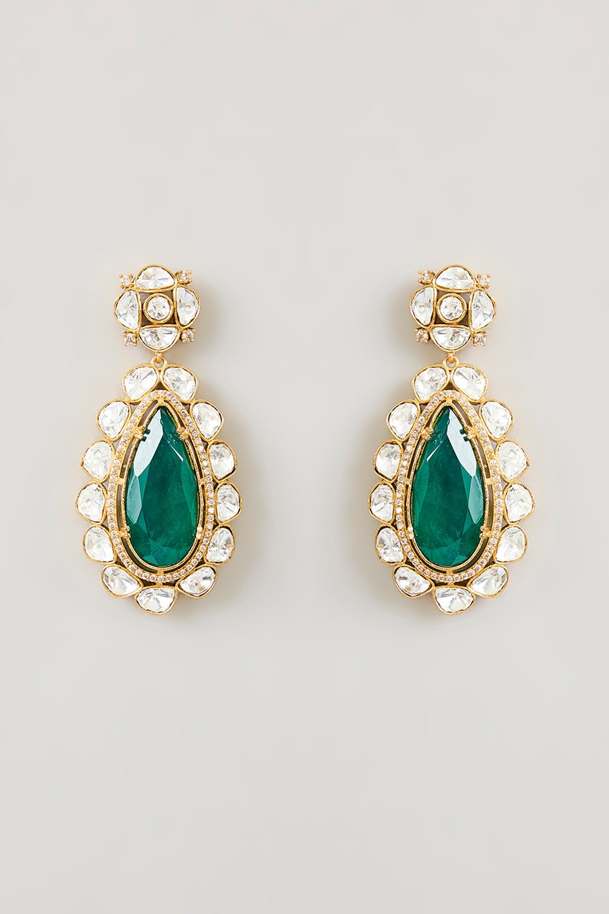 Gold Finish Kundan Polki Pendant Necklace Set