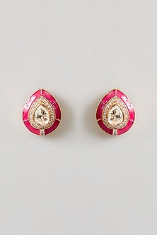Gold Finish Kundan Polki Stud Earrings