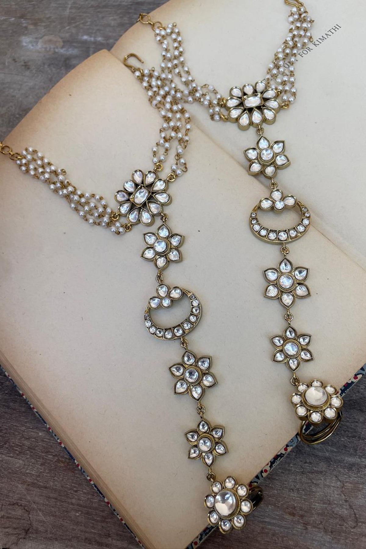 Gold Finish Kundan Polki Haathphool (Set Of 2)