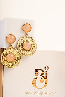Gold Finish Rose Quartz Dangler Earrings