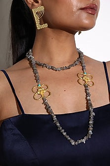 Gold Finish Quartz Long Necklace