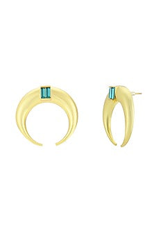 Gold Finish Crystal Moon Hoop Earrings