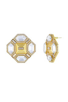 Gold Finish Baguette Crystals Stud Earrings