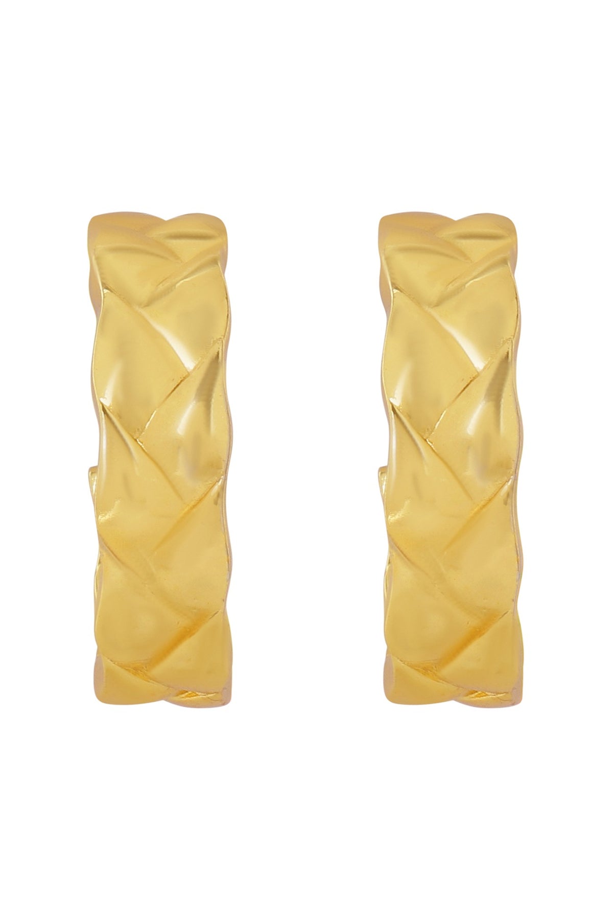 Gold Finish Textured Hoop Earrings