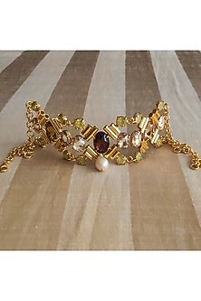 Gold Finish Opal Crystals Choker Necklace