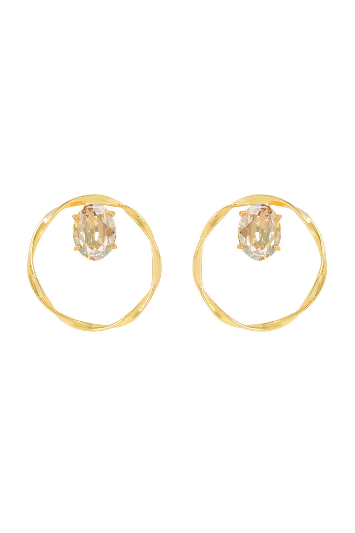 Gold Finish Swarovski Crystals Twisted Hoop Earrings