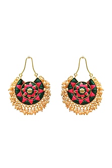 Gold Finish Hand Embroidered Chandbali Earrings