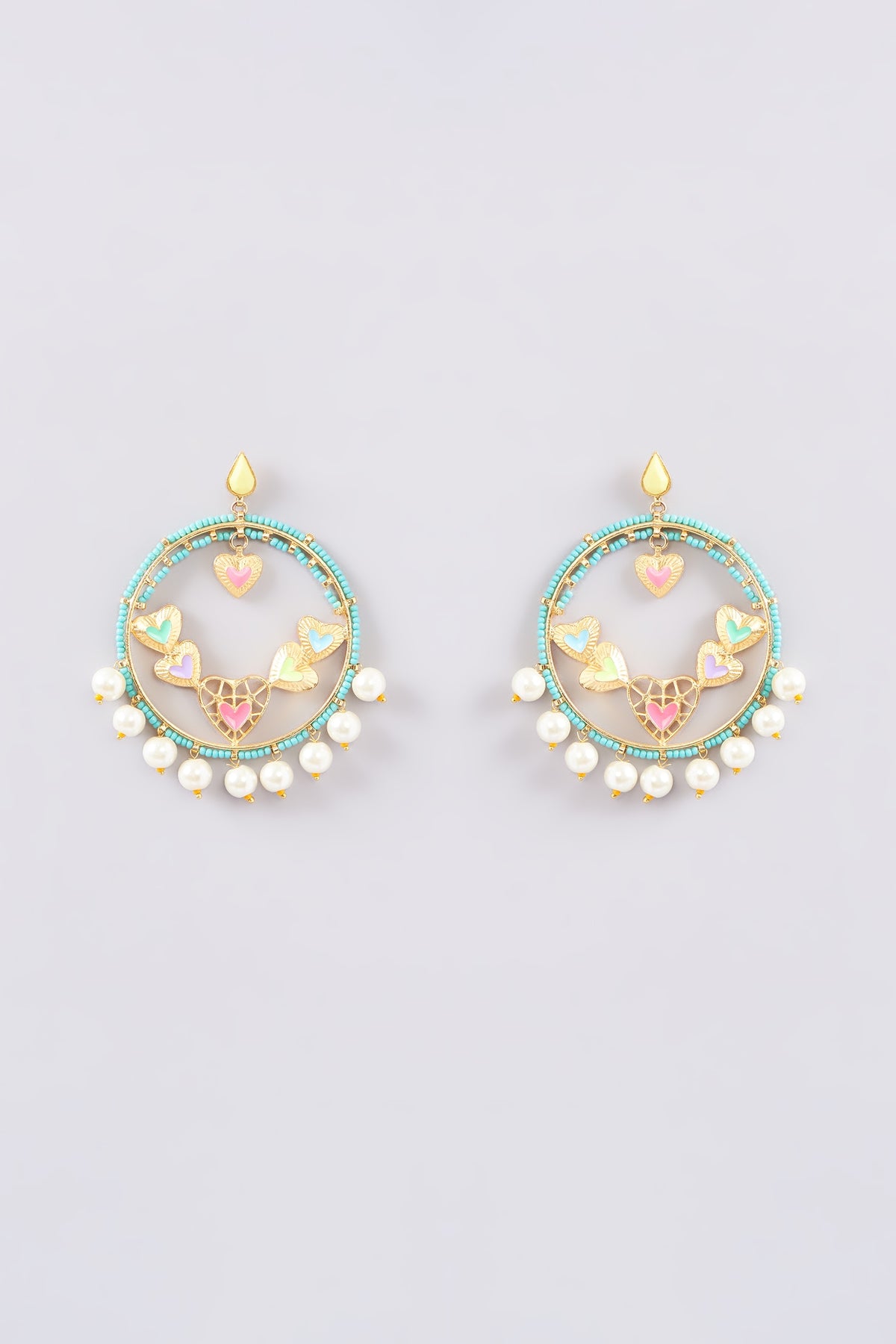 Gold Finish Multi-Colored Bead & Crystal Enameled Dangler Earrings