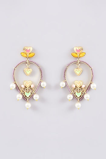 Gold Finish Multi-Colored Bead & Crystal Enameled Dangler Earrings