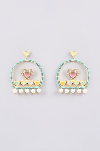 Gold Finish Multi-Colored Bead & Crystal Enameled Dangler Earrings