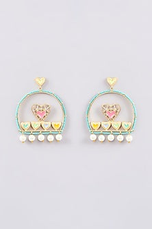 Gold Finish Multi-Colored Bead & Crystal Enameled Dangler Earrings