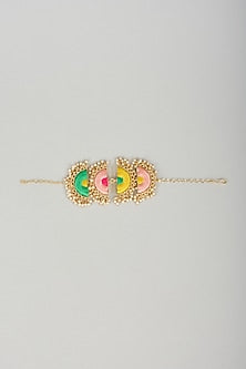 Matte Gold Finish Embroidered Layered Semi-Circular Necklace Set