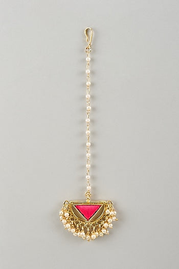 Matte Gold Finish Embroidered Layered Triangular Necklace Set