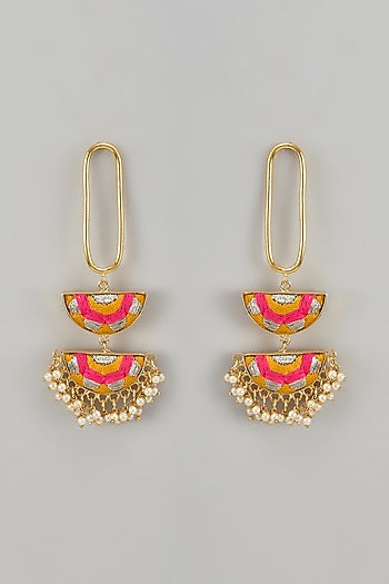 Gold Finish Silk Thread Embroidered Dangler Earrings
