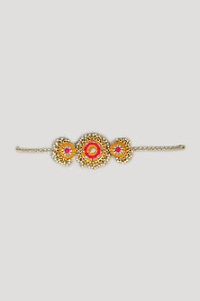 Matte Gold Finish Silk Thread Embroidered & Pearl Bracelet