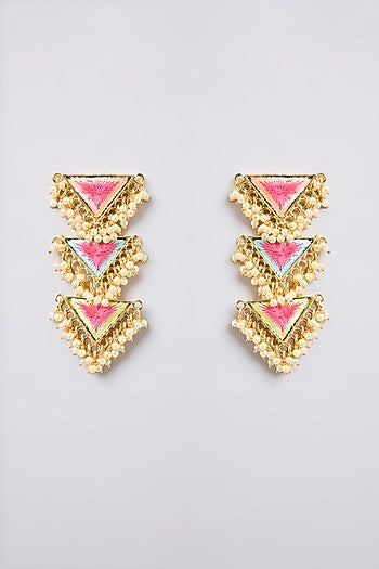 Multi-Colored Thread Embroidered Dangler Earrings