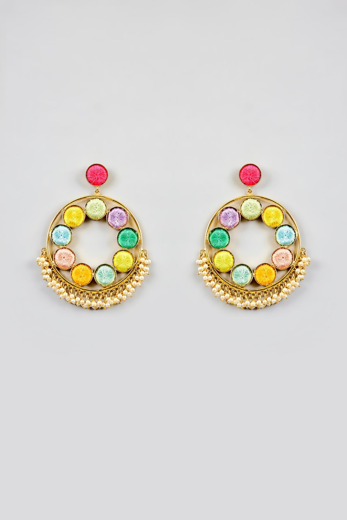 Multi-Colored Stone & Silk Thread Dangler Earrings