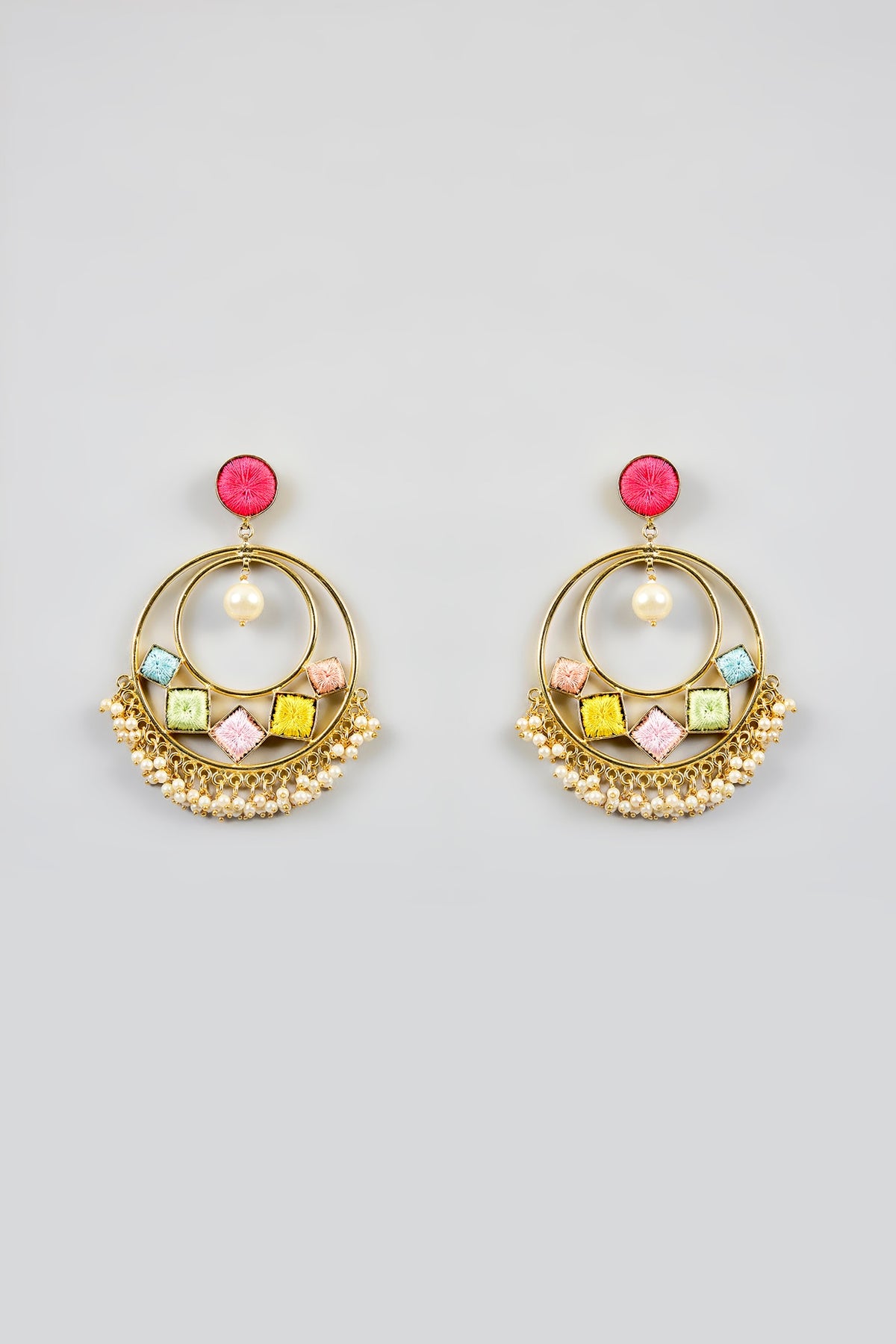 Multi-Colored Stone & Silk Thread Dangler Earrings