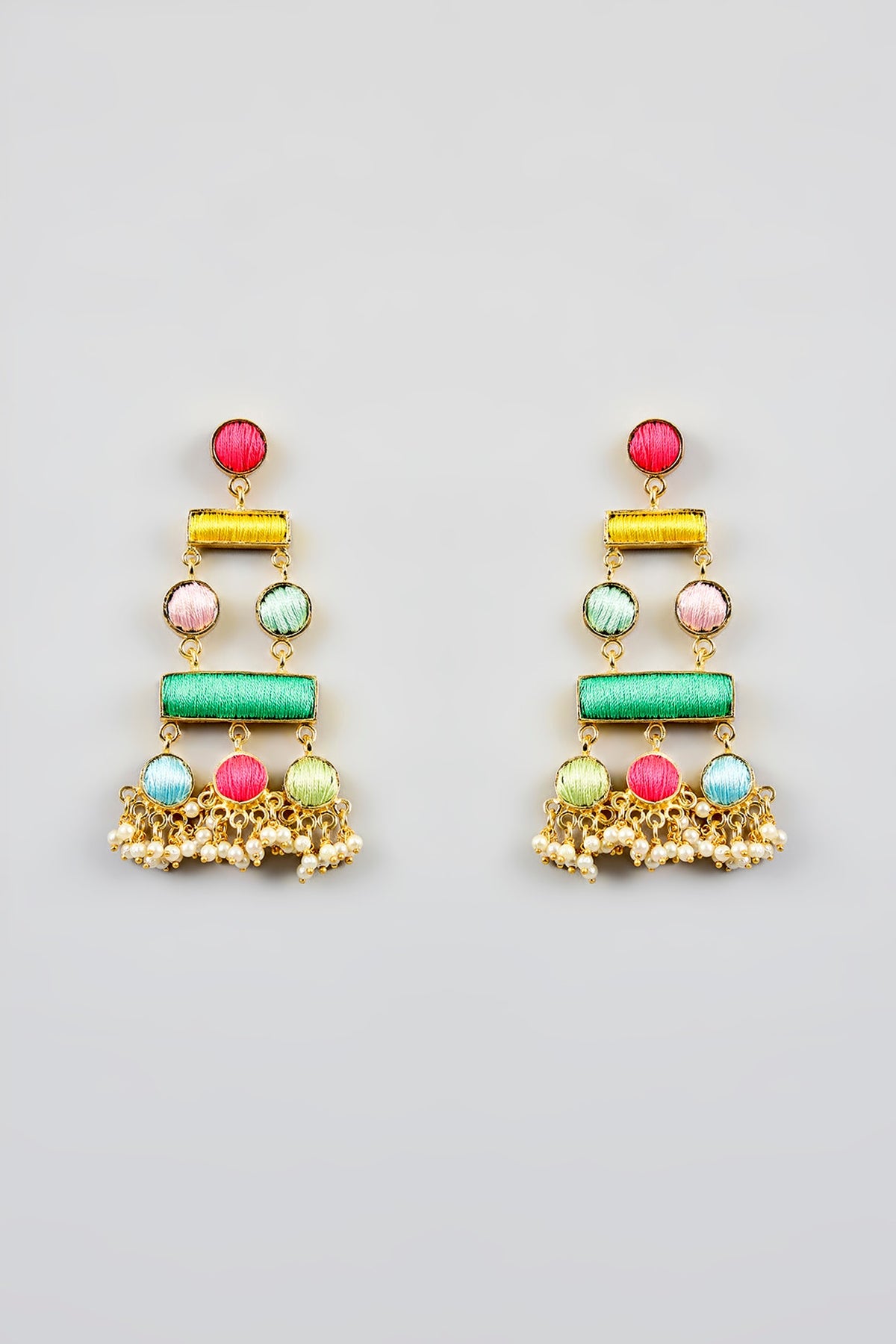 Multi-Colored Stone & Silk Thread Dangler Earrings
