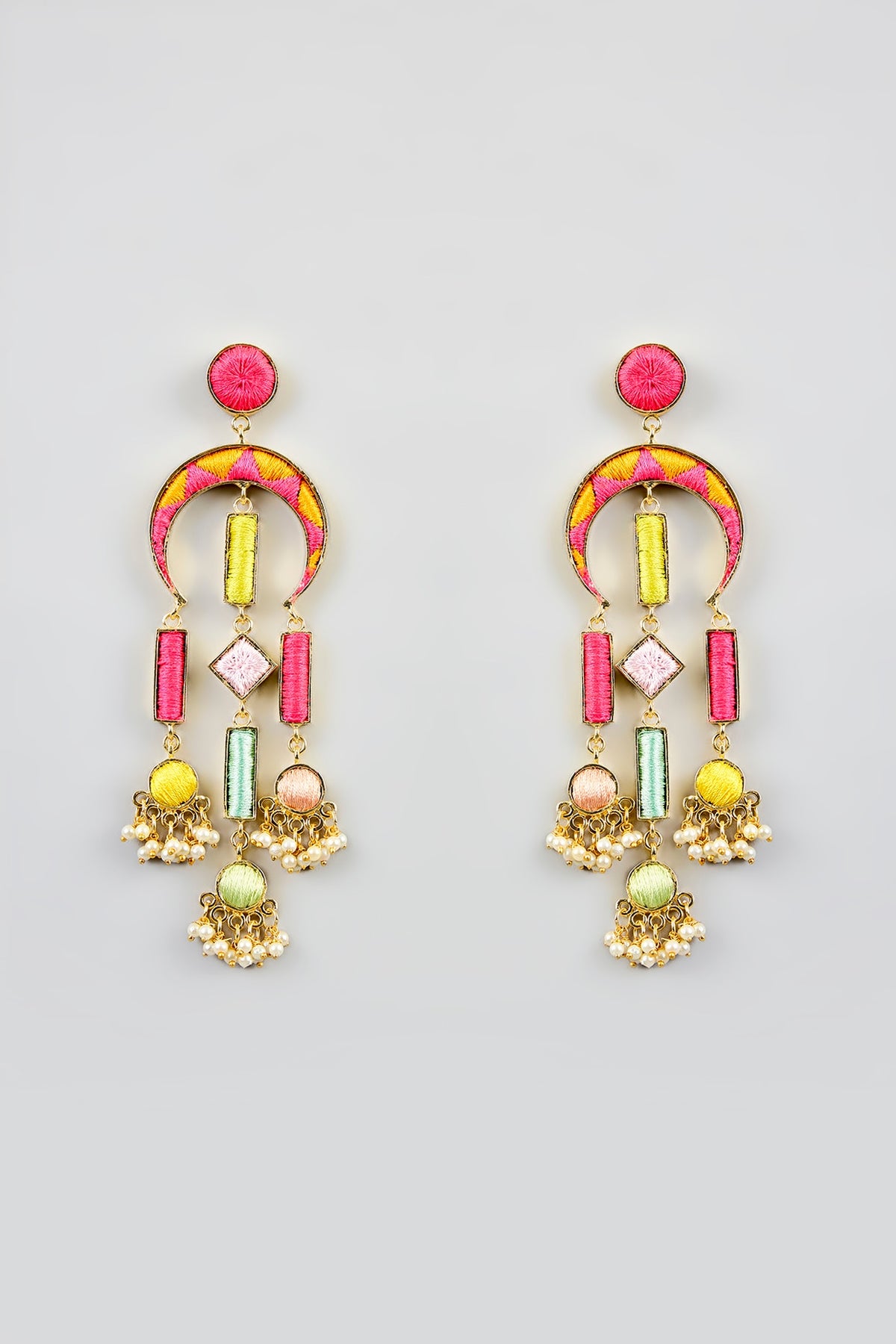 Multi-Colored Stone & Silk Thread Dangler Earrings