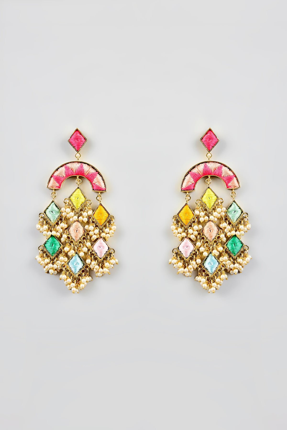 Multi-Colored Stone & Silk Thread Dangler Earrings