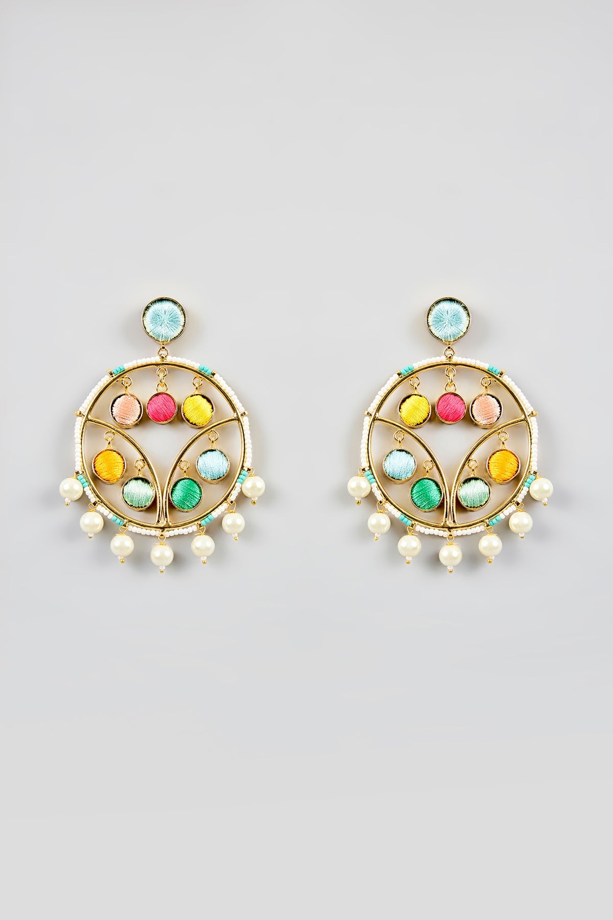 Multi-Colored Stone & Silk Thread Dangler Earrings