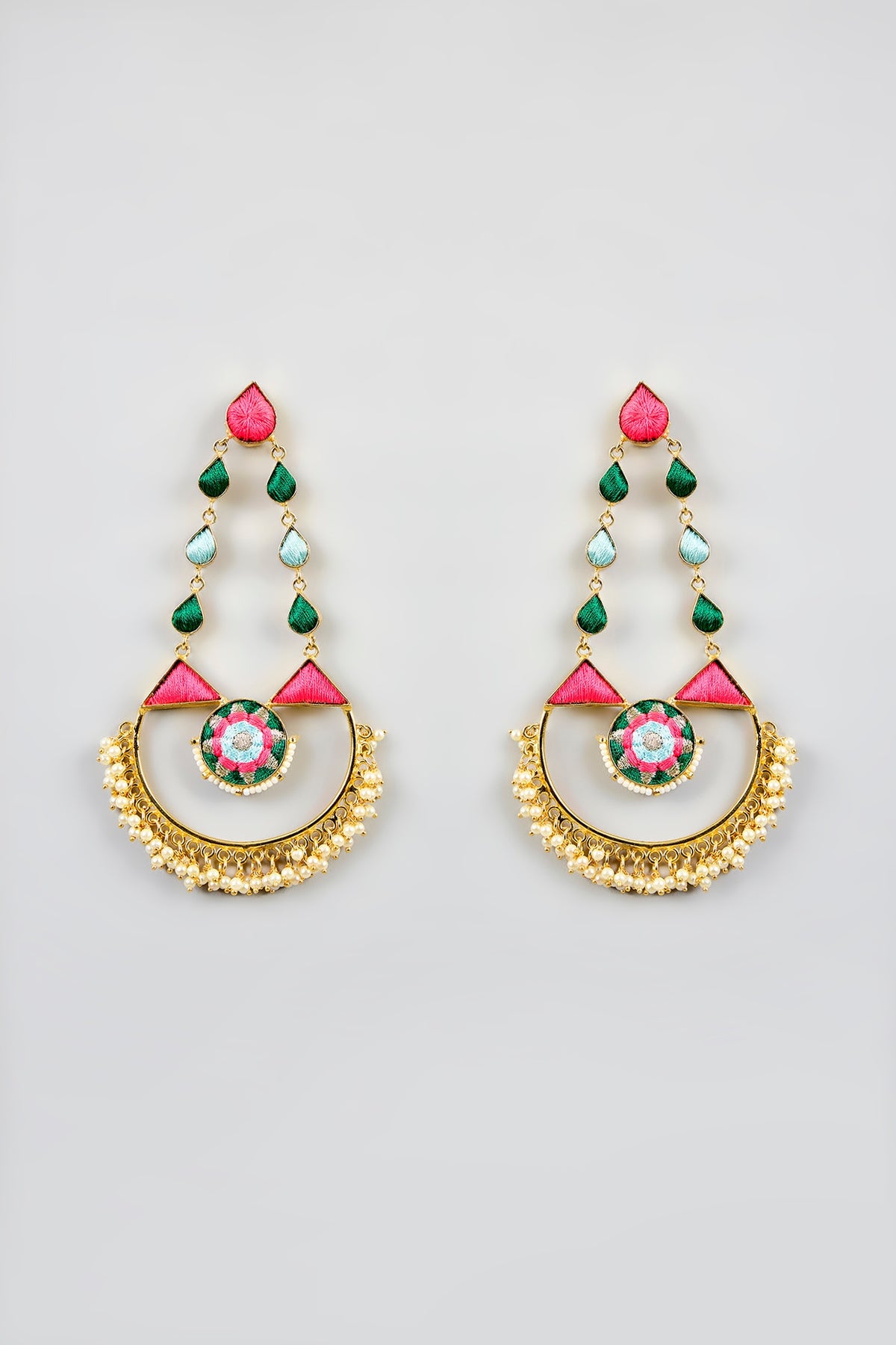 Multi-Colored Stone & Silk Thread Dangler Earrings