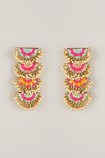 Multi-Colored Pearl Beaded Dangler Earrings