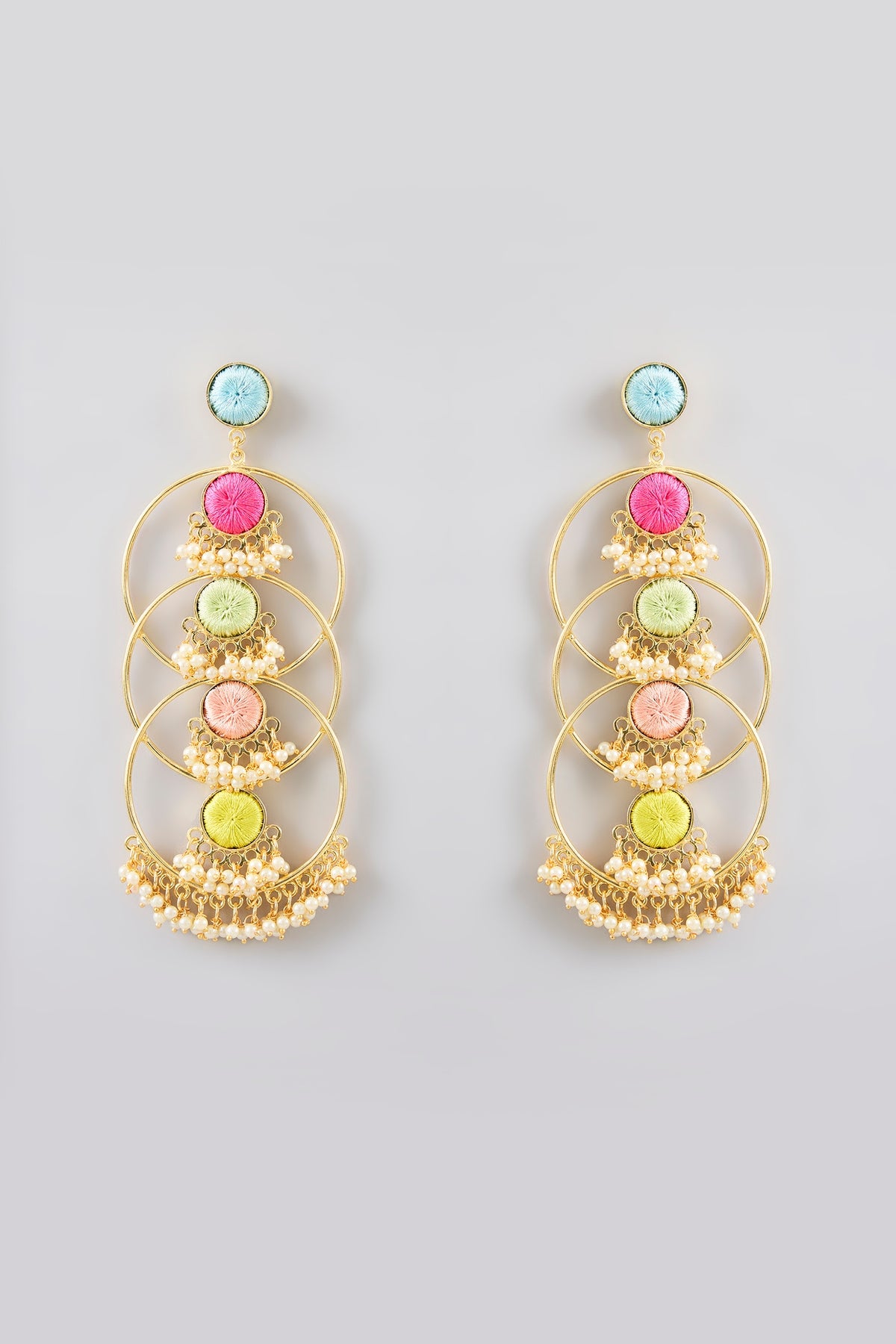 Multi-Colored Stone & Silk Thread Dangler Earrings
