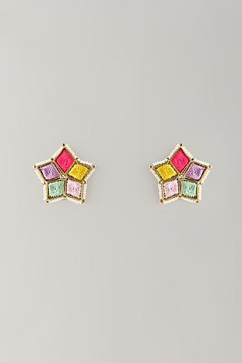 Multi-Colored Stone & Silk Thread Stud Earrings