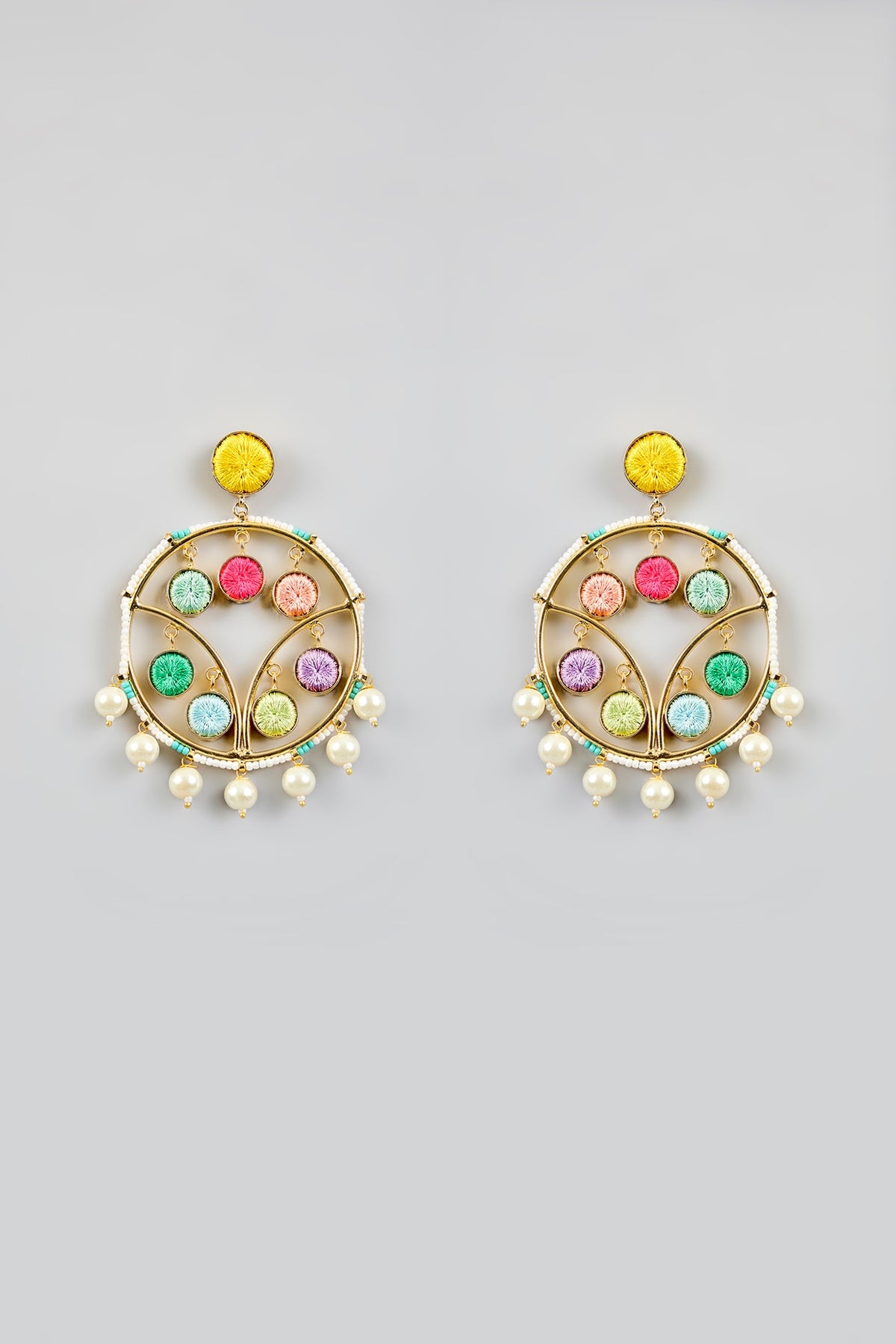 Multi-Colored Silk Thread Embroidered Dangler Earrings