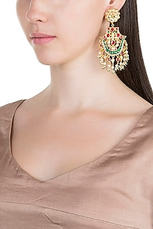 Gold Plated Pachi Kundan & Bead Earrings