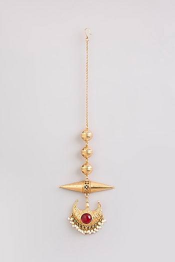 Gold Finish Ruby Stone Maangtikka