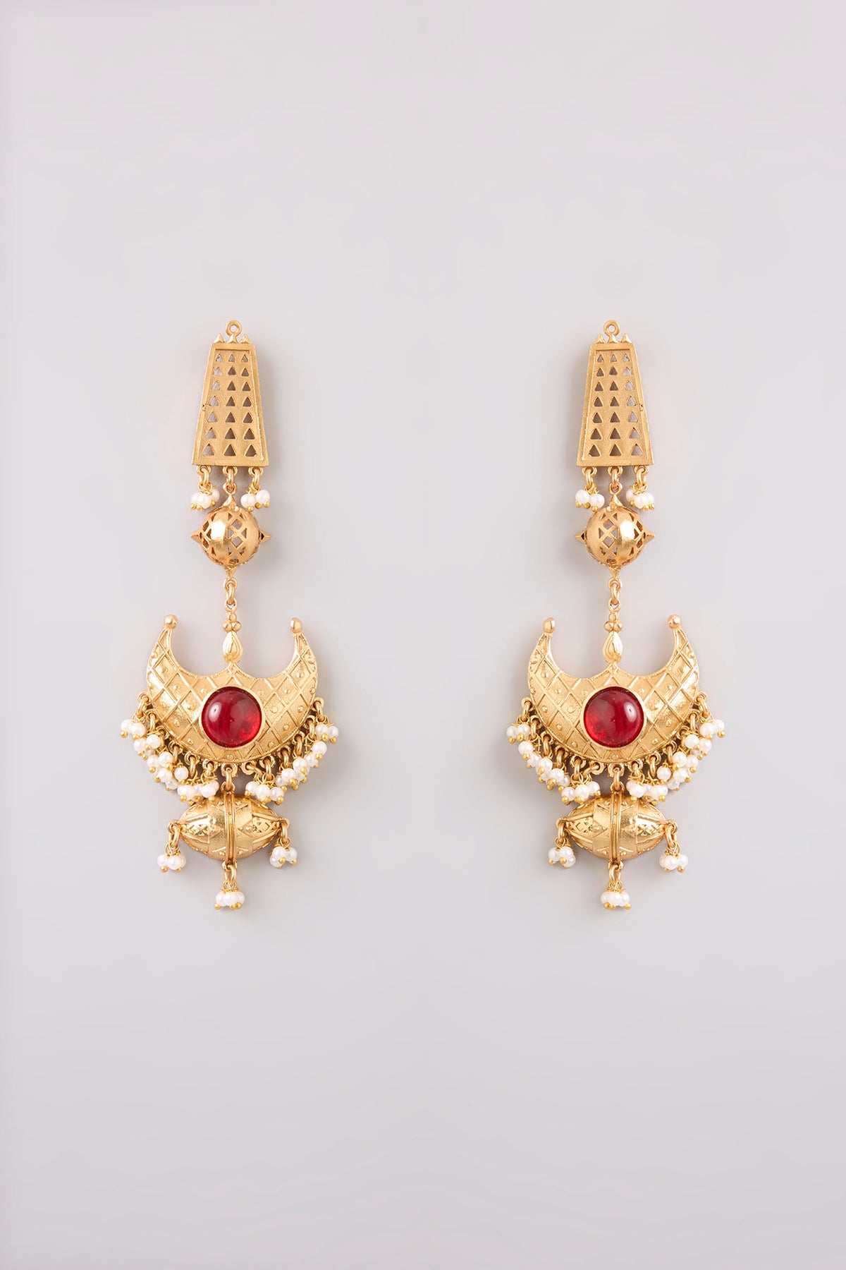 Gold Finish Ruby Stone Dangler Earrings