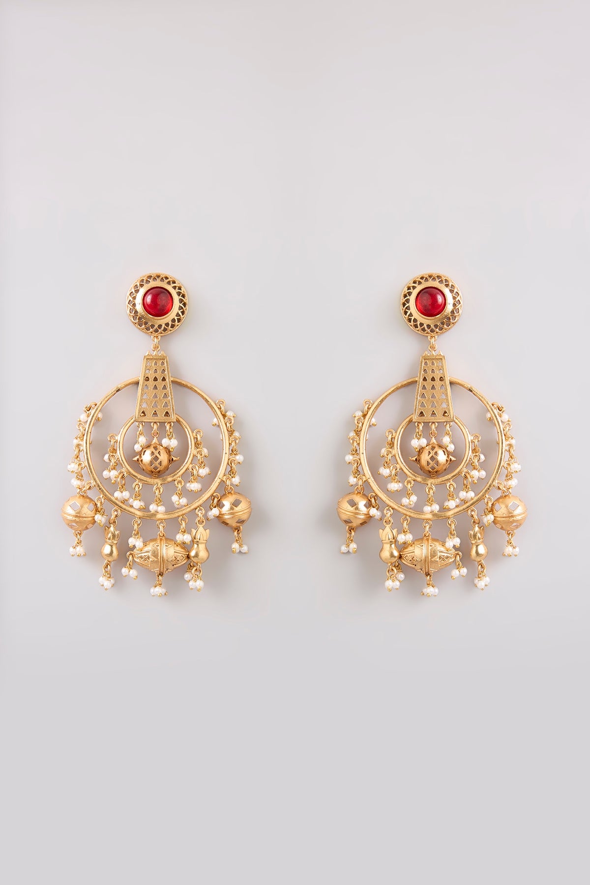Gold Finish Ruby Stone Dangler Earrings