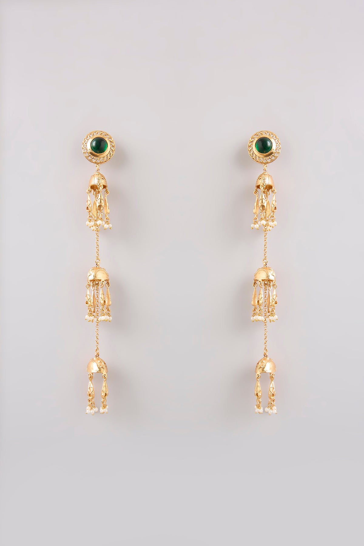 Gold Finish Emerald Stone Dangler Earrings