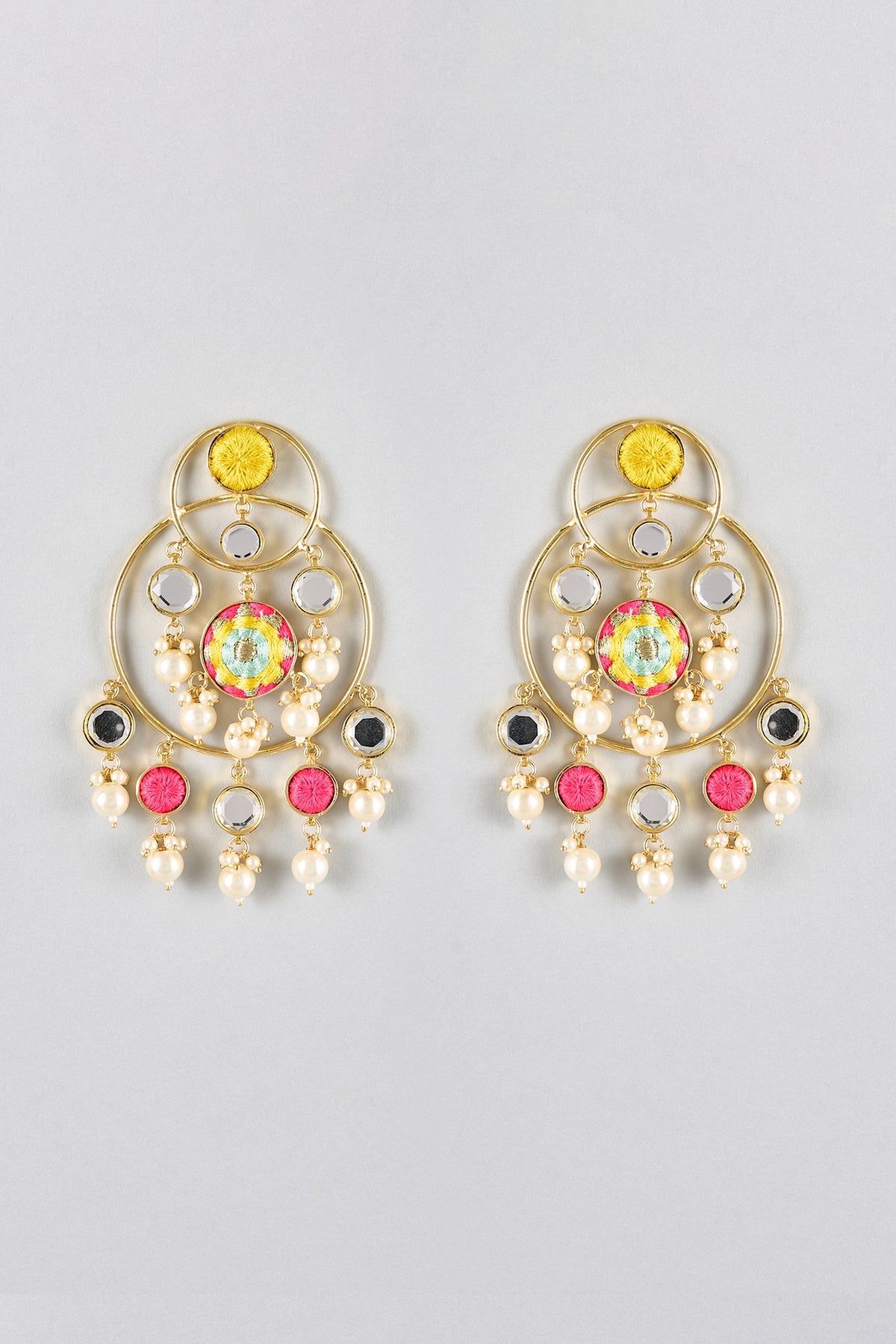 Multi-Colored Mirror & Pearl Chandbali Earrings