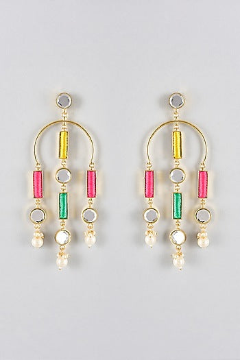 Multi-Colored Mirror & Pearl Dangler Earrings