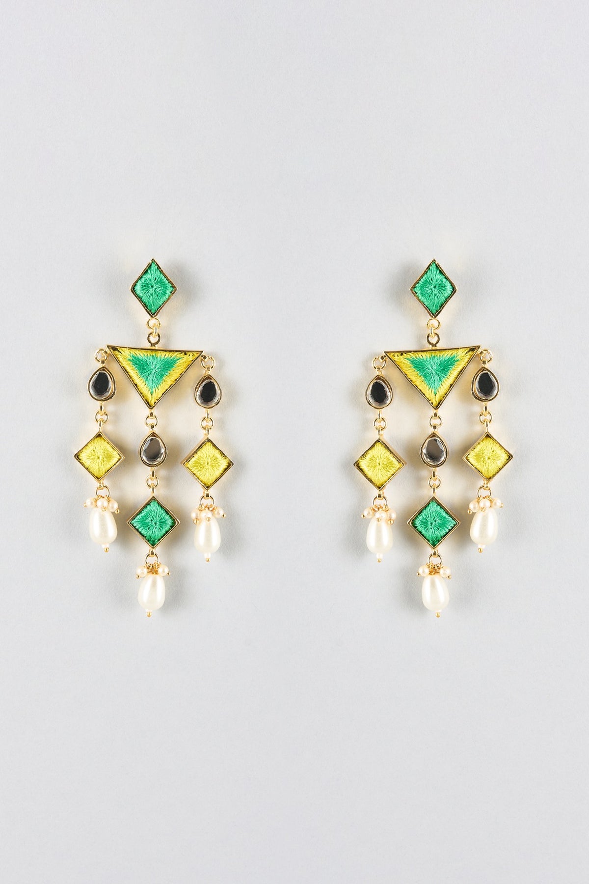 Multi-Colored Mirror & Pearl Dangler Earrings