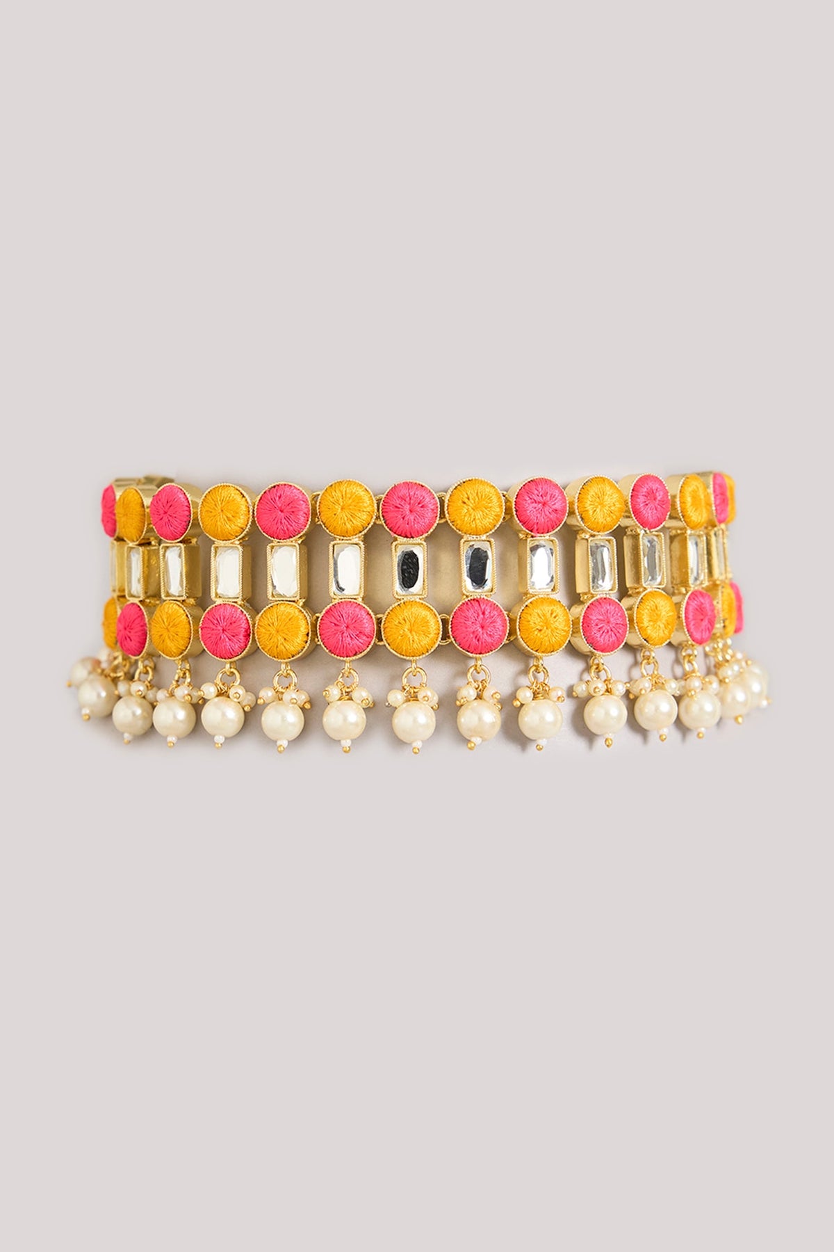 Multi-Colored Pearl & Thread Work Choker Necklace