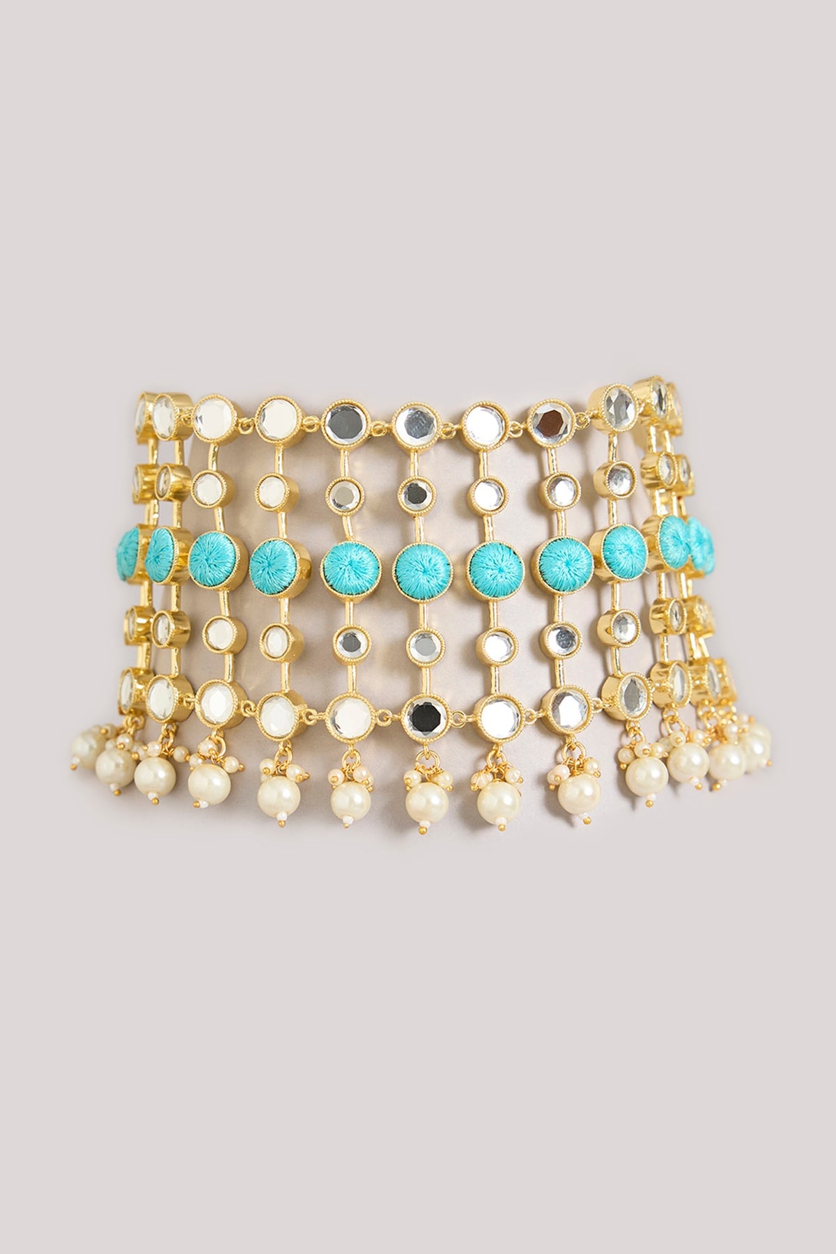 Multi-Colored Pearl & Thread Work Choker Necklace