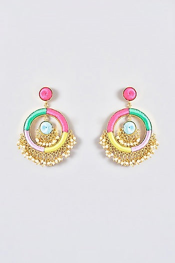 Gold Finish Silk Thread Embroidered Dangler Earrings