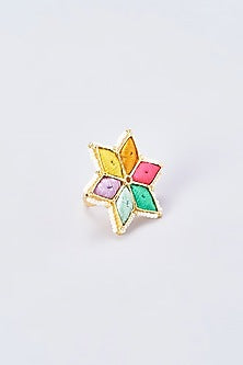 Gold Finish Embroidered Ring With Pearl Beads