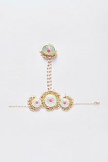 Gold Finish Silk Thread Embroidered Hand Harness