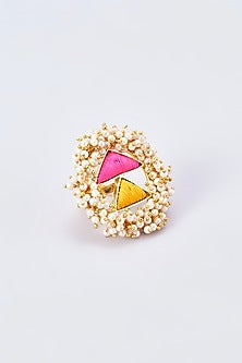 Gold Finish Silk Thread Embroidered Ring