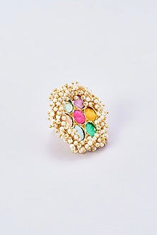 Gold Finish Silk Thread Embroidered Ring