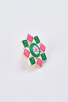 Gold Finish Silk Thread Embroidered Ring