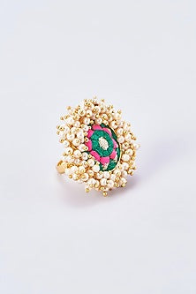 Gold Finish Silk Thread Embroidered Ring