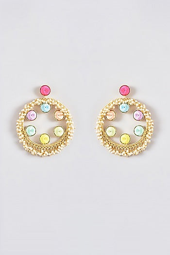 Gold Finish Silk Thread Embroidered Dangler Earrings