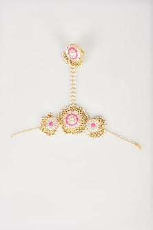 Gold Finish Embroidered Circular Haathphool
